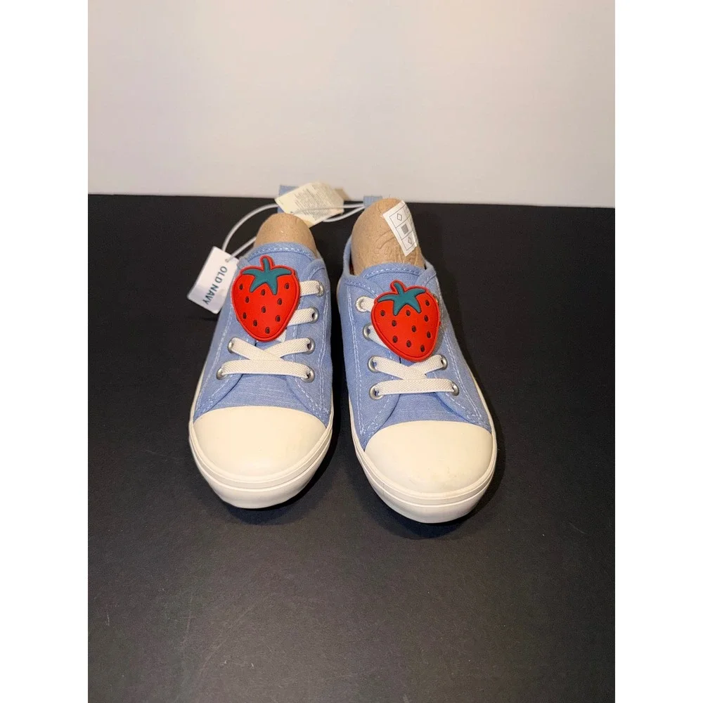 NEW Old Navy‎ Toddler Girls Blue Canvas Strawberry Sneakers Low Top Shoes Sz 9